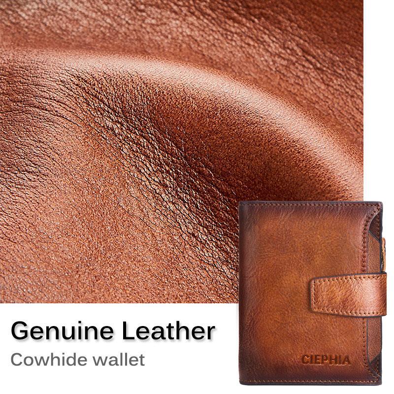 Men's Genuine Leather Wallet Vintage Short Multi Function Card Slots RFID Blocking Protection Zipper Coin Pocket Money Bags