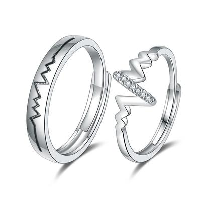 Neuer 925er Sterlingsilber Partnerring Herren Damen Elektrokardiogramm Verstellbares Paar Mikro-eingelegter Zirkon Liebhaberringe Schmuck Geschenk