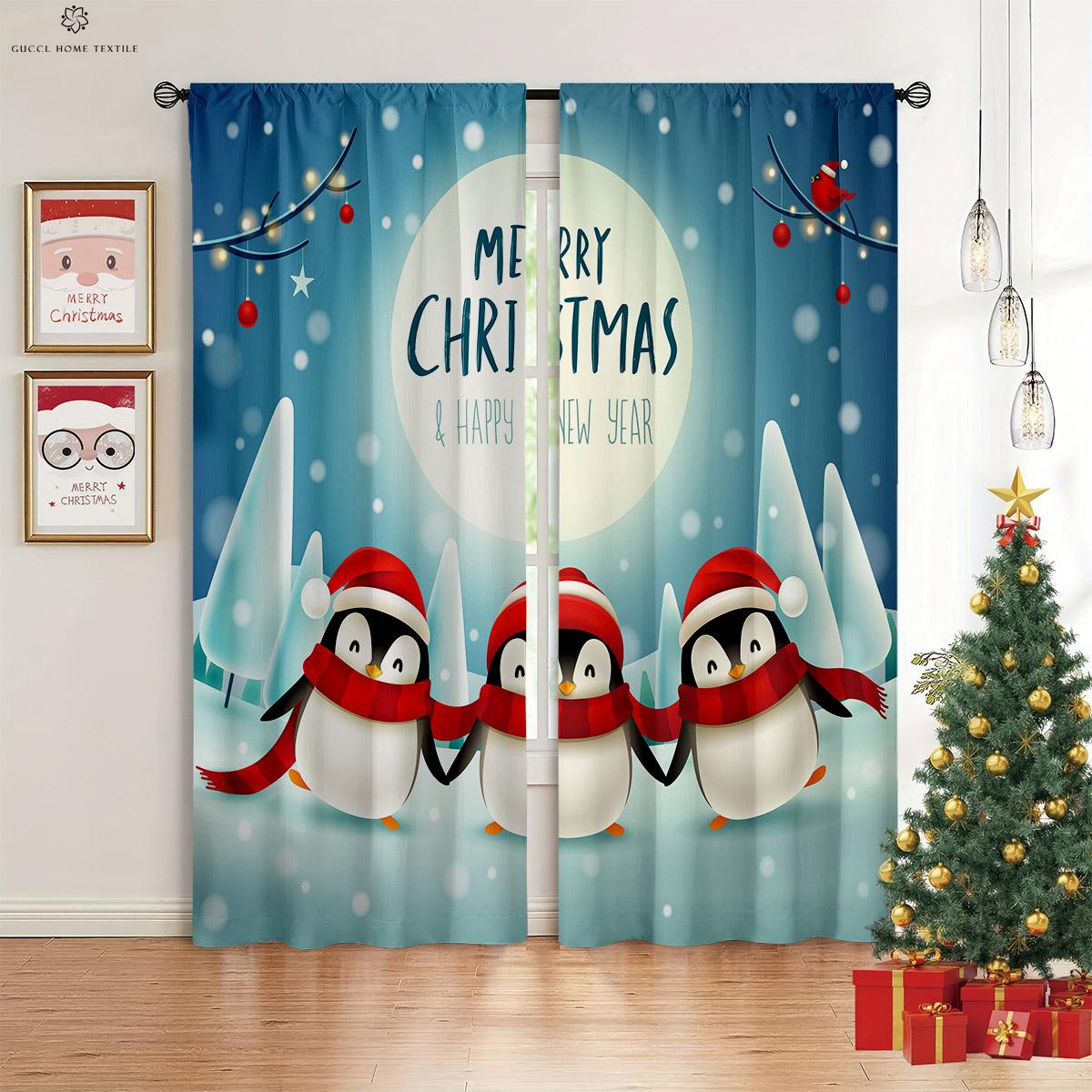 

3D-печать рождественских штор, текстура древесины, каминные шары, ресторан, спальня, гостиная, праздничное оформление W50xH130(CM)x2PCS&Grommet Top