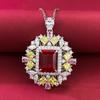 New S925 Silver Blood Red 10 * 12 Rectangular Pagoda Necklace Pendant for Women Luxury Fashion Jewelry