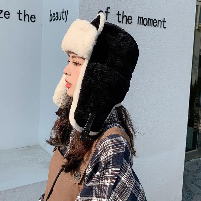 WTEMPO Women's Autumn Winter Outdoor Cycling Skiing Hats Plush Inner Faux Fur Ear Protection Hats Couple Windproof Cold-proof Warm Bomber Hats