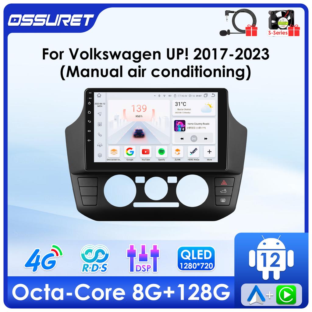 OSSURET 2Din Car Intelligent Systems Android 13 Car Radio for Volkswagen UP Manual A/C Multimedia Player Autoradio Carplay 4G RDS Carplay Bluetooth