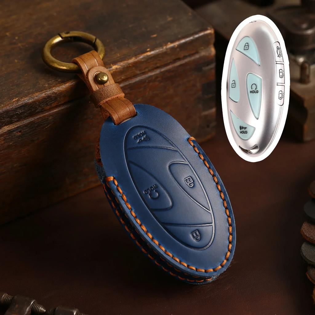 5/7 Buttons Leather Holder Shell Car Key Case Protector Cover For Hyundai Grandeur Gn7  Kona Ev  Smart Romote Keyless Go