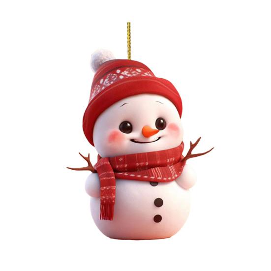 Christmas Ornament 2D Cartoon Snowman Shape Hanging Decoration with Lanyard Festive Atmosphere Christmas Decor