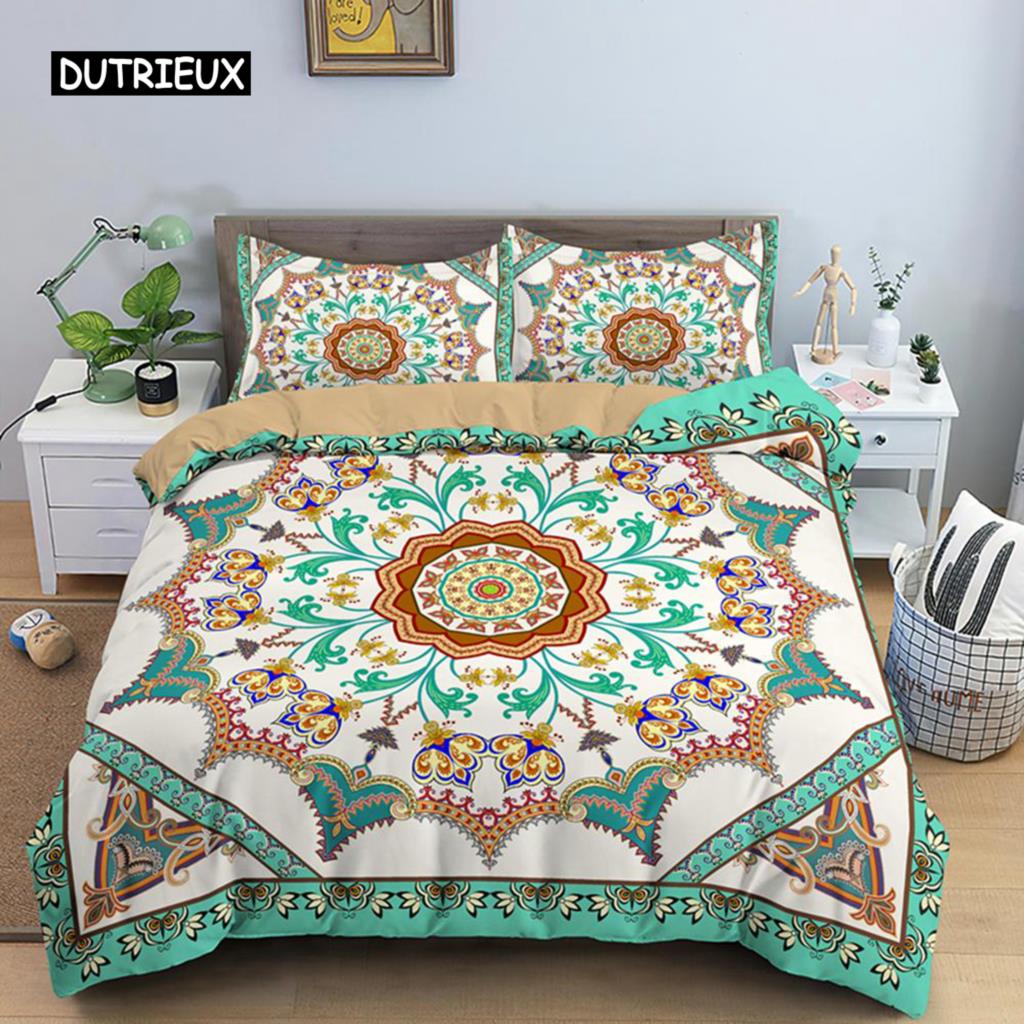 Mandala Flower Duvet Cover Set Bohemian Comforter Cover Exotic Floral Teens Adults Double Queen King Size Polyester Quilt Cover