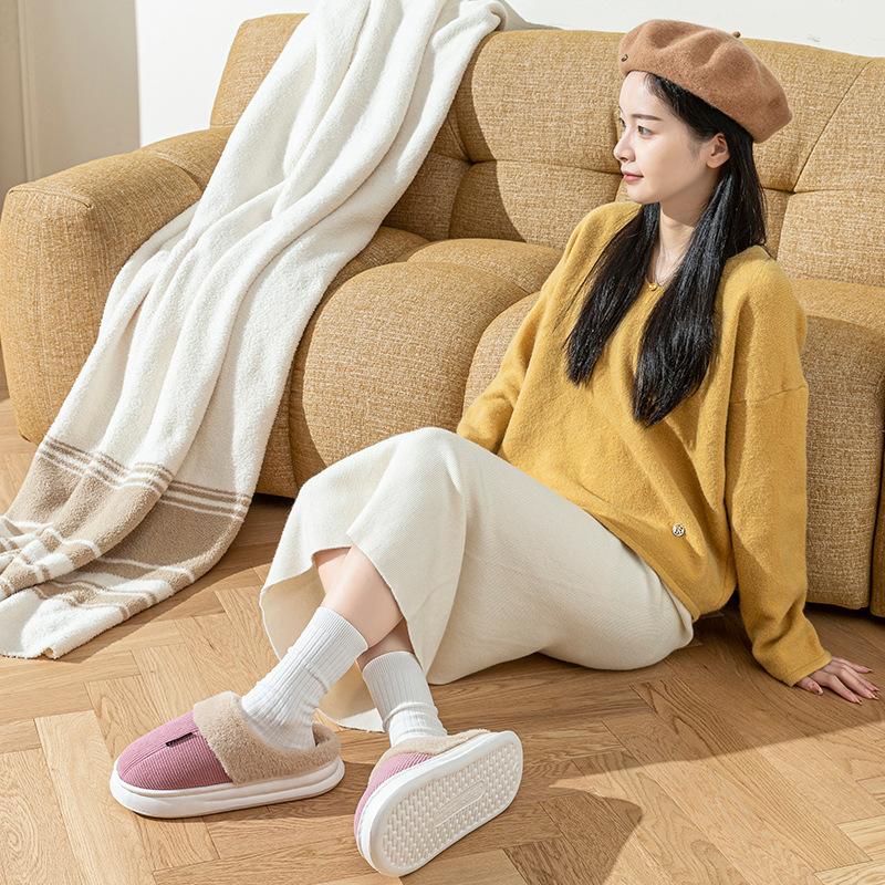 2025 Winter New Large Size Cotton Slippers Home Indoor Piled Thickened Warm Non-slip Comfortable Slippers