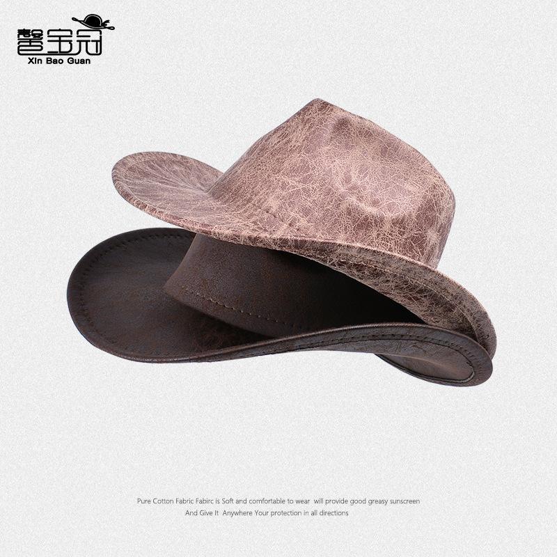 8443 Vintage Textured Western Cowboy Hat Men's British Top Hat Big Brim Outdoor Shade Jazz Hat