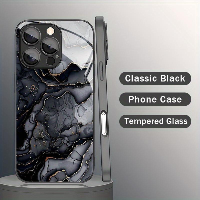 Case For iPhone 17 Pro Max 16 15 14 13 12 11 7 8 Plus 17Air 16E XR XS X Black Marble Gradient Pattern Tempered Glass Phone Cover