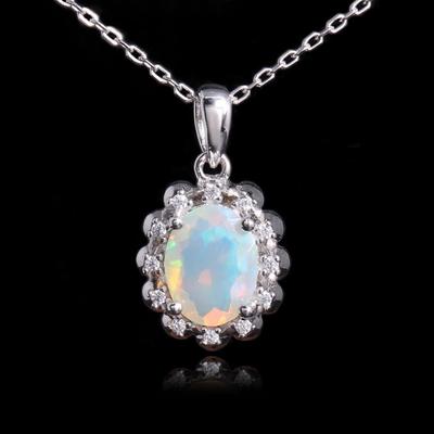 Collana con ciondolo in opale ovale naturale colorato in argento sterling 925, gioiello raffinato per donna da indossare tutti i giorni, bel regalo