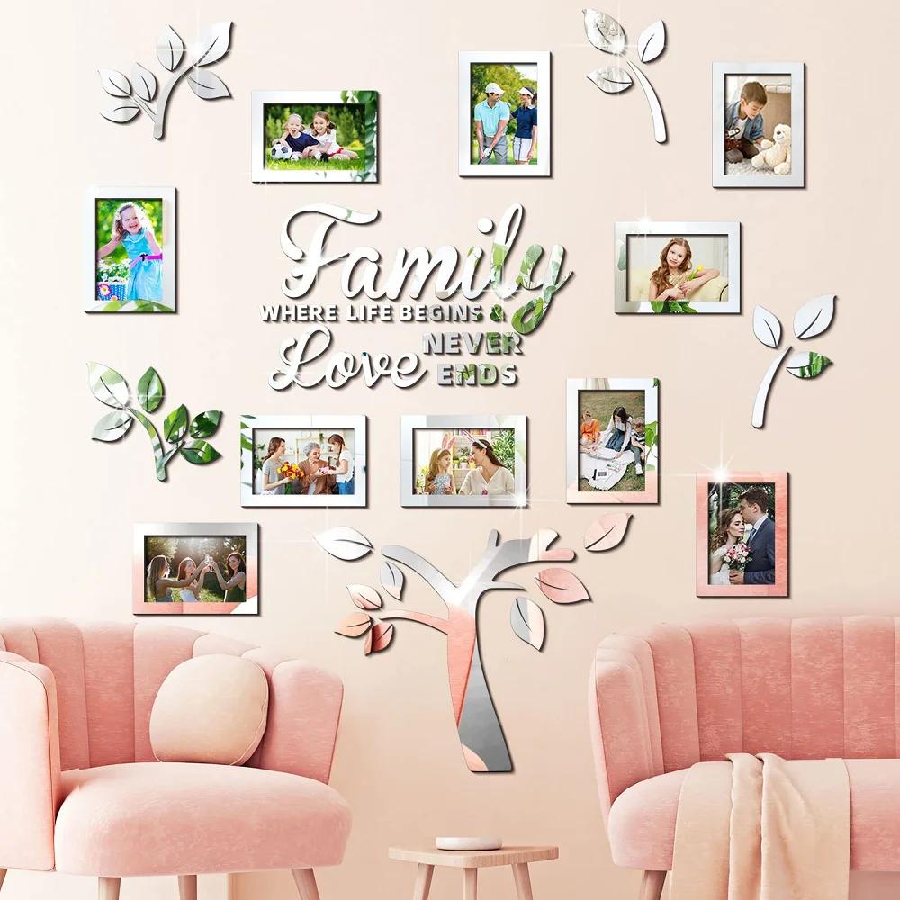 Family Tree 3D Mirror Wall Stickers Acrylic Picture Frame DIY Photo Frame Decal Decorations for Living Room Home Art Decor