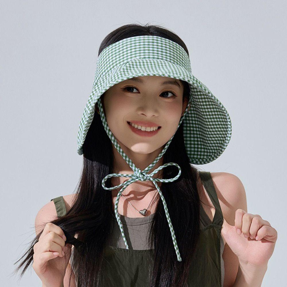 Plaid Print Large Brim Sun Hat Foldable Wide Brim Sunhat Lightweight Sun Protection Hats  Fishing