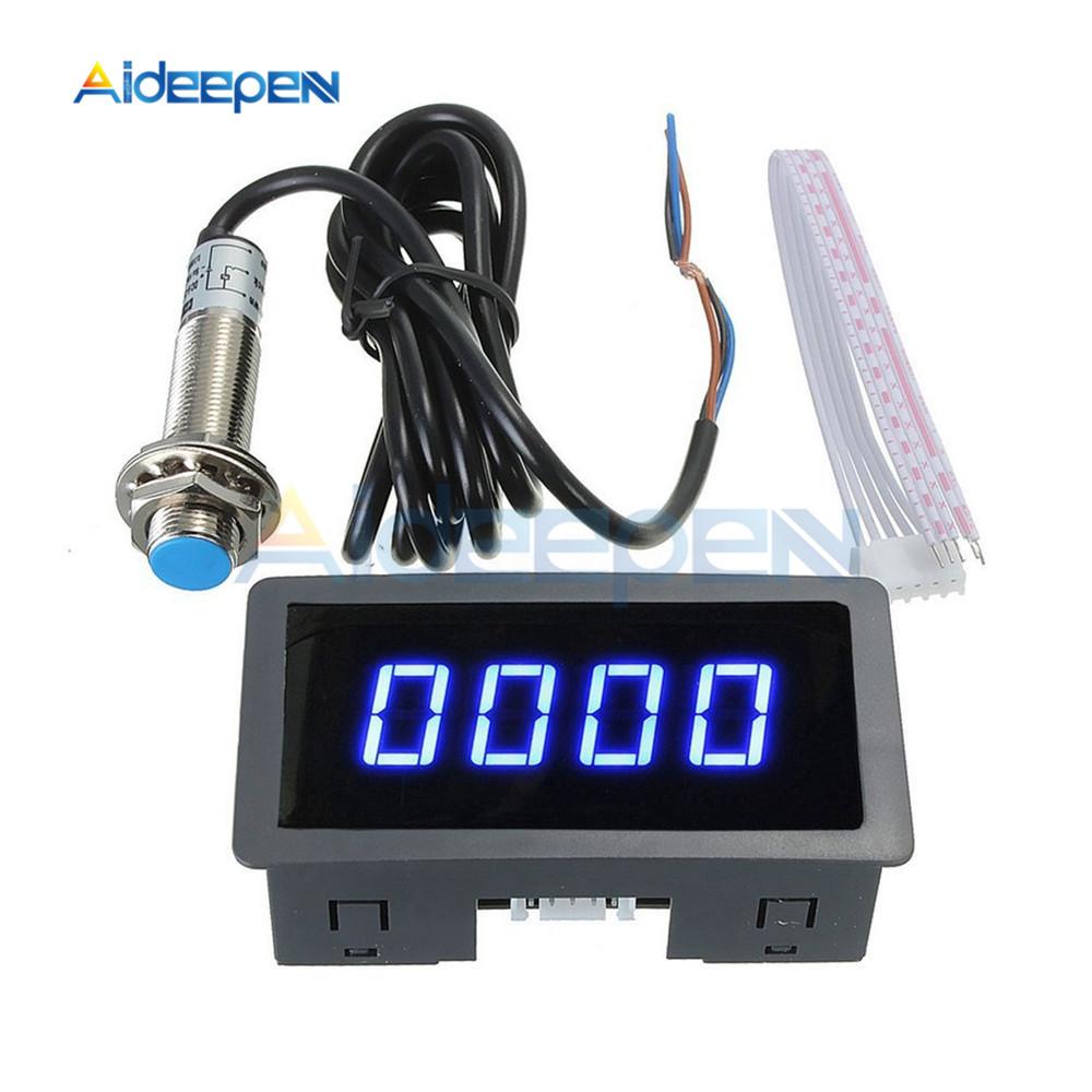 

0.56 Tachometer 4 Digital Green LED Tach RPM Speed Meter With Hall Proximity Switch Sensor NPN 24V 12V