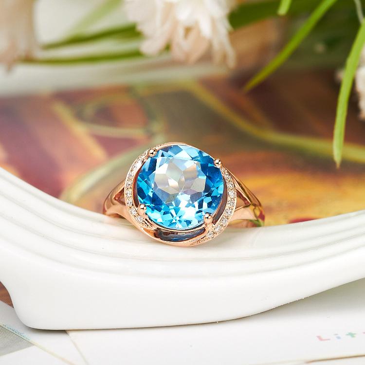 Adjustable Swiss Blue Topaz Ring in 18K Rose Gold Plating - Women's Engagement Jewelry