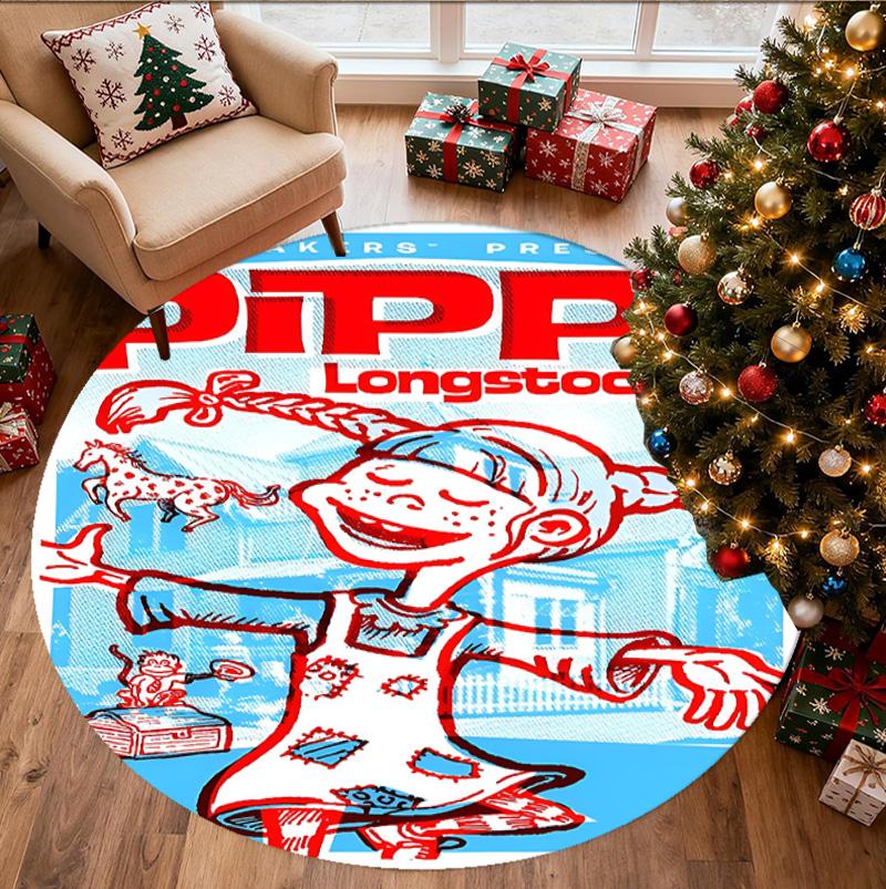 Pippi Longstocking Pattern Round Rug, Indoor/Outdoor Mat, for Picnic, Gameroom, Bedroom, Office, Living Room, Home Decor Carpet, Birthday Gift