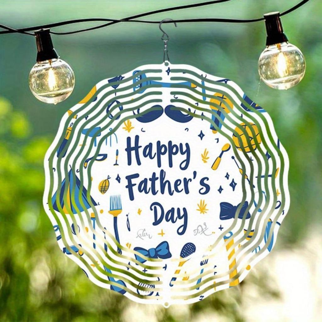 1pc 3D Mandala Spinner Wind Chime - Happy Father's Day Metal Wind Catcher with Vibrant Floral & Tools Design, Battery-Free Hanging Decor for Garden