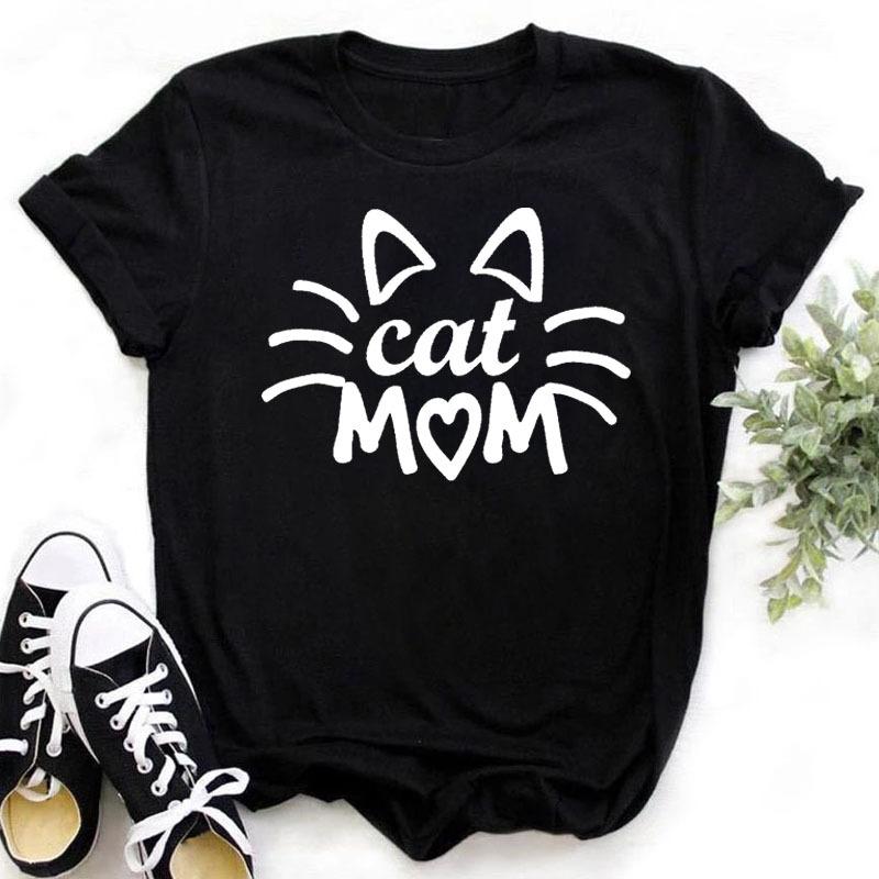 100% Polyester Women's Summer Casual Top with Cute Cat Dog Paw Print round Neck Short Sleeve T-shirt Fashion High Street Style gift