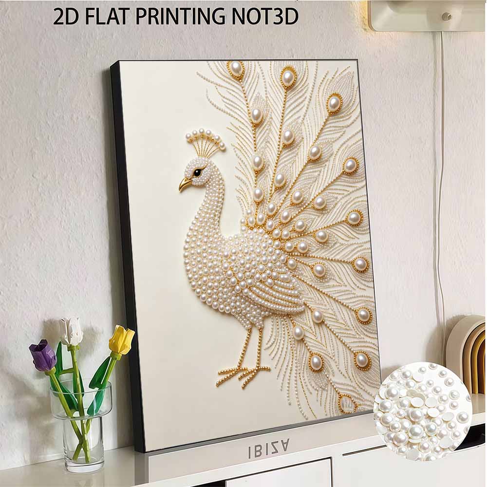 DIY Pearl Diamond Art Painting Kits for Adults & Beginners, Elegant Peacock Sparkling Painting Craft Home Wall Decor Handmade Gift