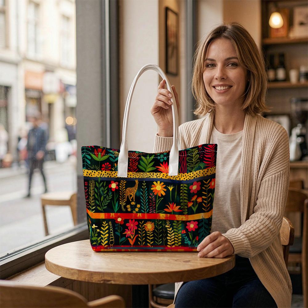 Boho Floral Animal Print Large Tote Bag for Women Daily Outdoor Travel Shopping Casual Use Shoulder Handbag with Comfortable Straps