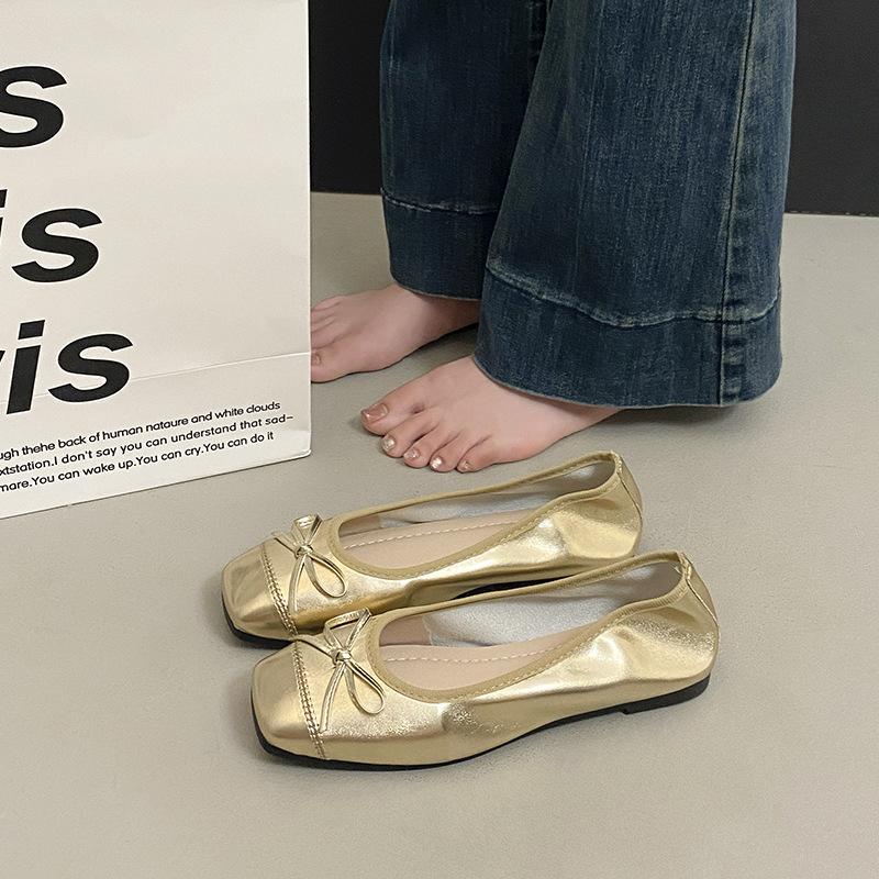 

Ballet butterfly spring and autumn new skirt single shoes female French fairy 2025 flat grandma shoes beanie shoes soft 40 золотой