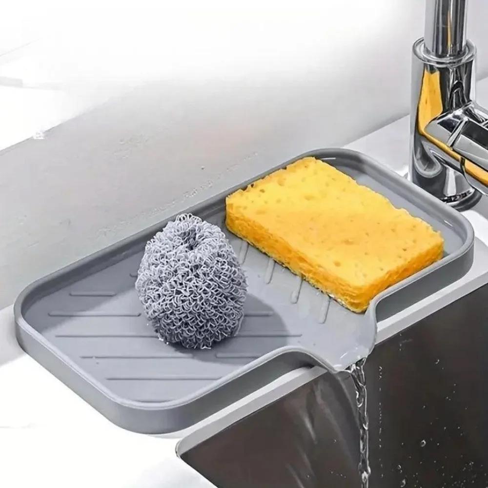 Non-Slip Silicone Bath Sink Tray with Drainage System -Dish Rack-like Design for Bathroom Countertop, Shower & Bathtub