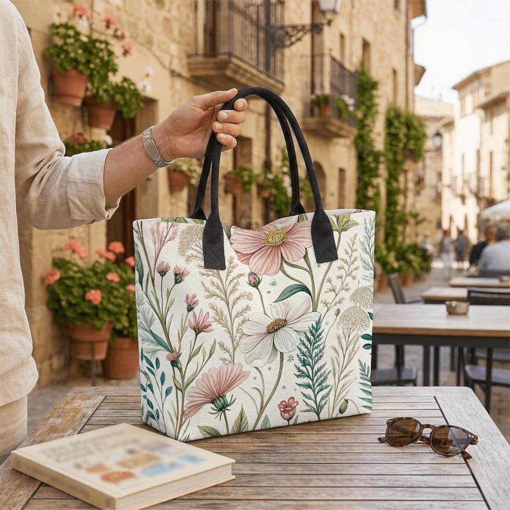 Floral Printed Casual Tote Bag Large Capacity Stylish Daily Shoulder Bag for Women
