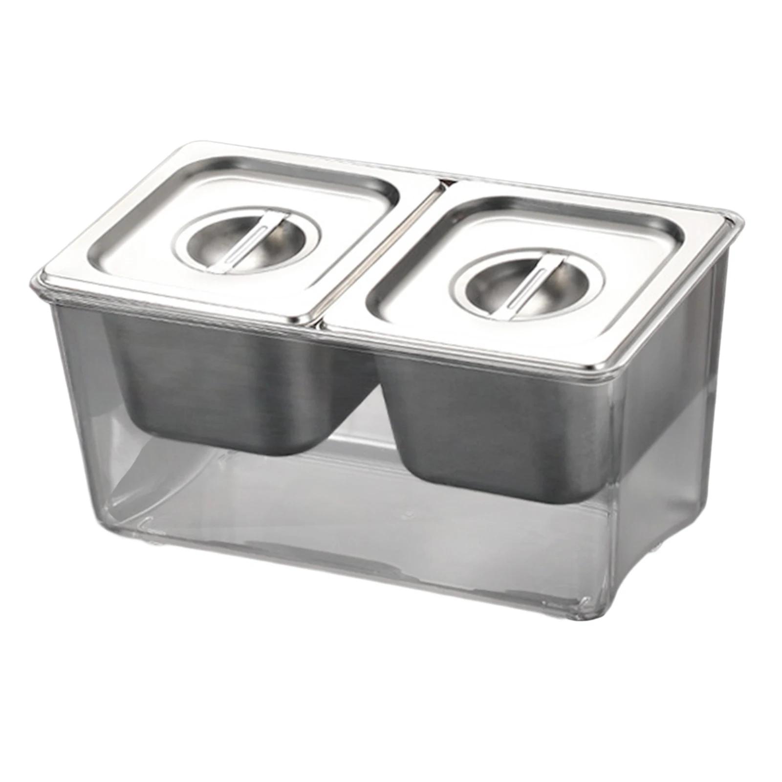 Chilled Condiment Server Tray with Lid Multi Compartments Food Storage Container Kitchen Seasoning Box for Camping Bars