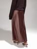 2024 Spring Retro Brown Satin Midi Skirt for Women - European & American Office Fashion