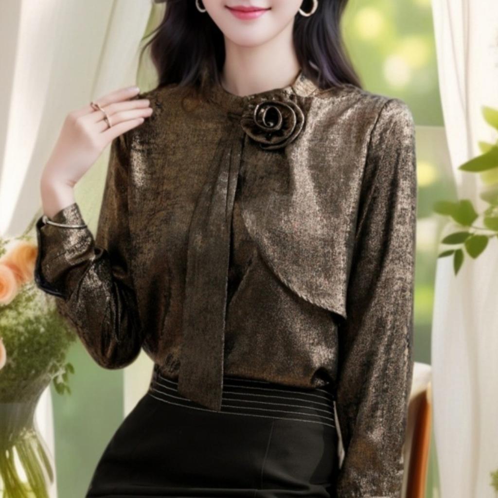 French Retro High-end Three-dimensional Flower Hot-scalding Shirt for Women In Spring New Beautiful Temperament Celebrity Niche Top
