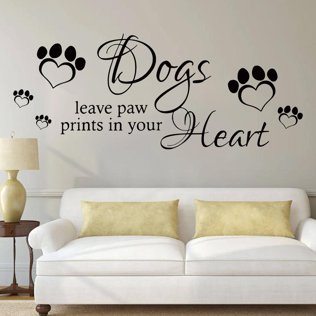 English Phrases Dogs Leave Paw Prints Art Wall Stickers Removable For Bedroom Living Room Door Decoration Wall Decals
