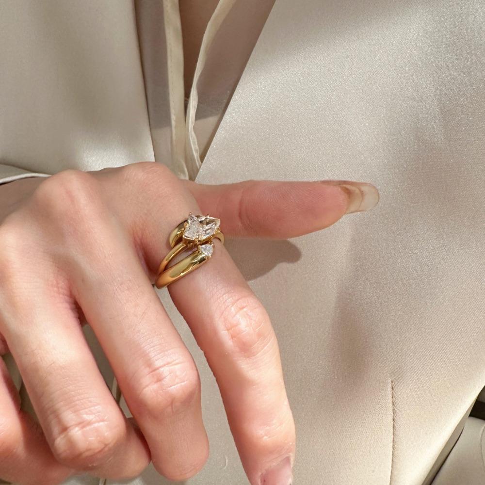 Bague Unique en Diamant Marquise à Porter des Deux Manières pour Femmes Mode Empilable Anneau Large Déclaration