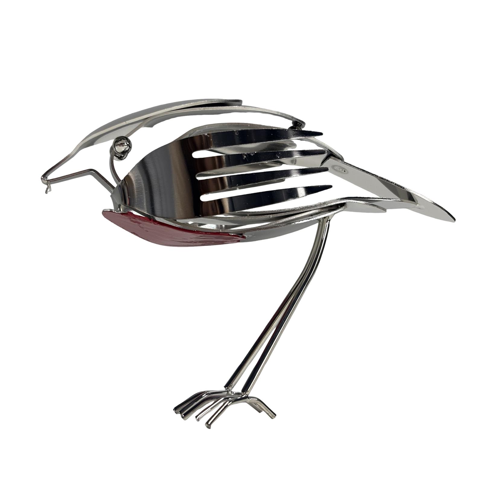 Robin Scrap Metal Art Sculpture Handcrafted Unique Home Decor Figurine Artistic Recycled Cutlery Avian Sculpture for Bird Lovers серебряный