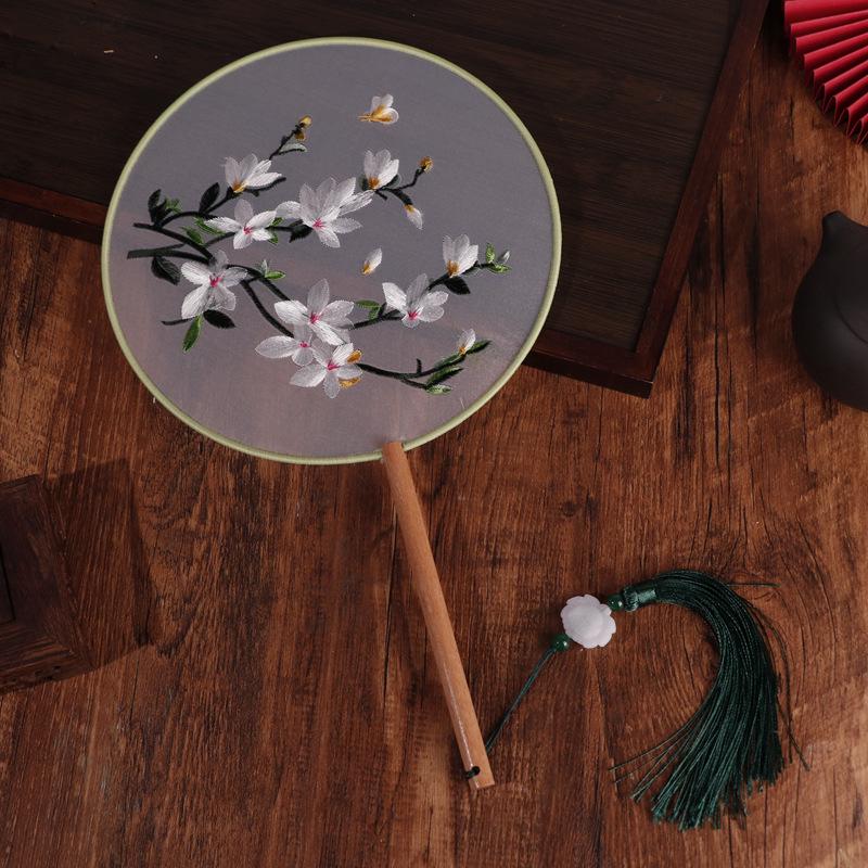 Chinese Double-Sided Embroidered Round Fan for Hanfu or Qipao Dance Performances