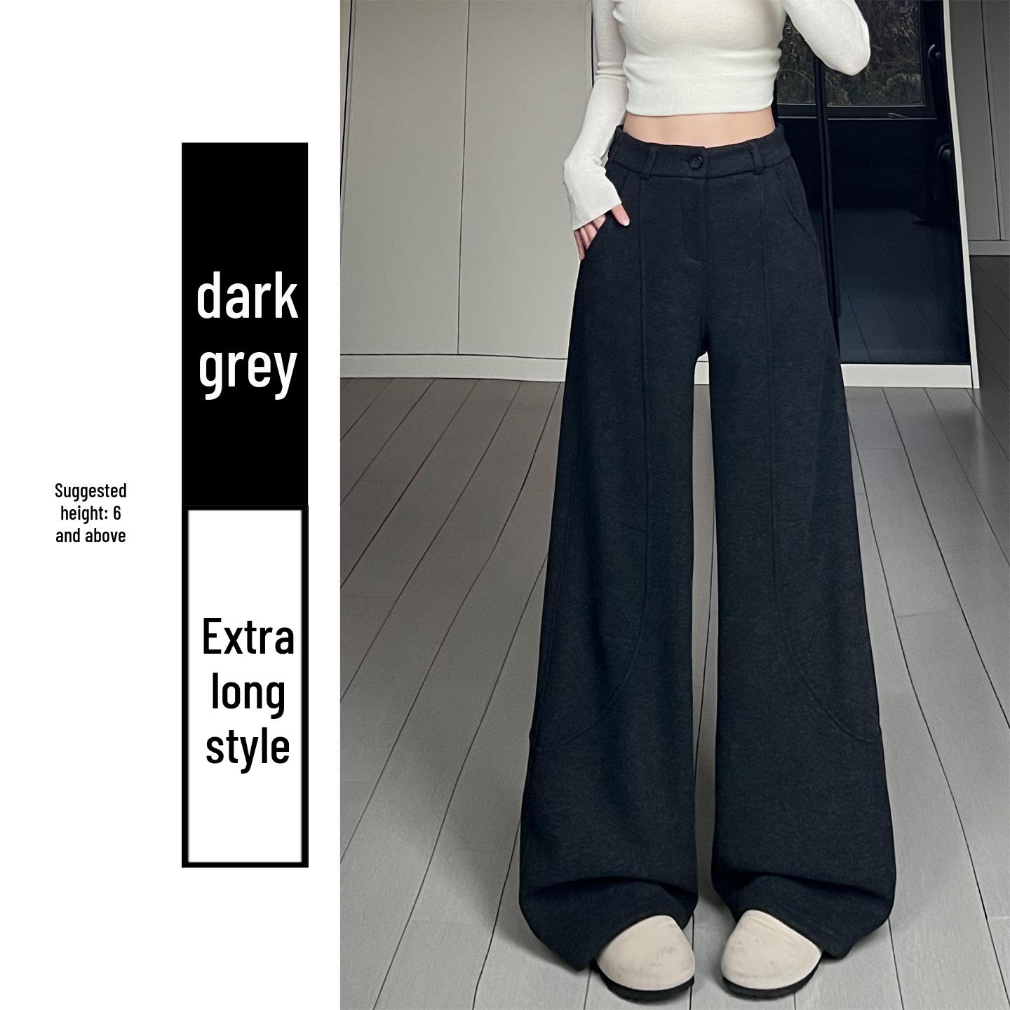 

Women s High-Waisted Wool Pants - Black/Grey, Thick, Curved Leg, Autumn/Winter 2025, Slimming Straight-Leg with Velvet, Suit Style. L
