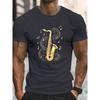 Goldenes Saxophon Noten Druck Herren Grafik T-Shirt Lässiges Kurzarm Baumwoll T-Shirt