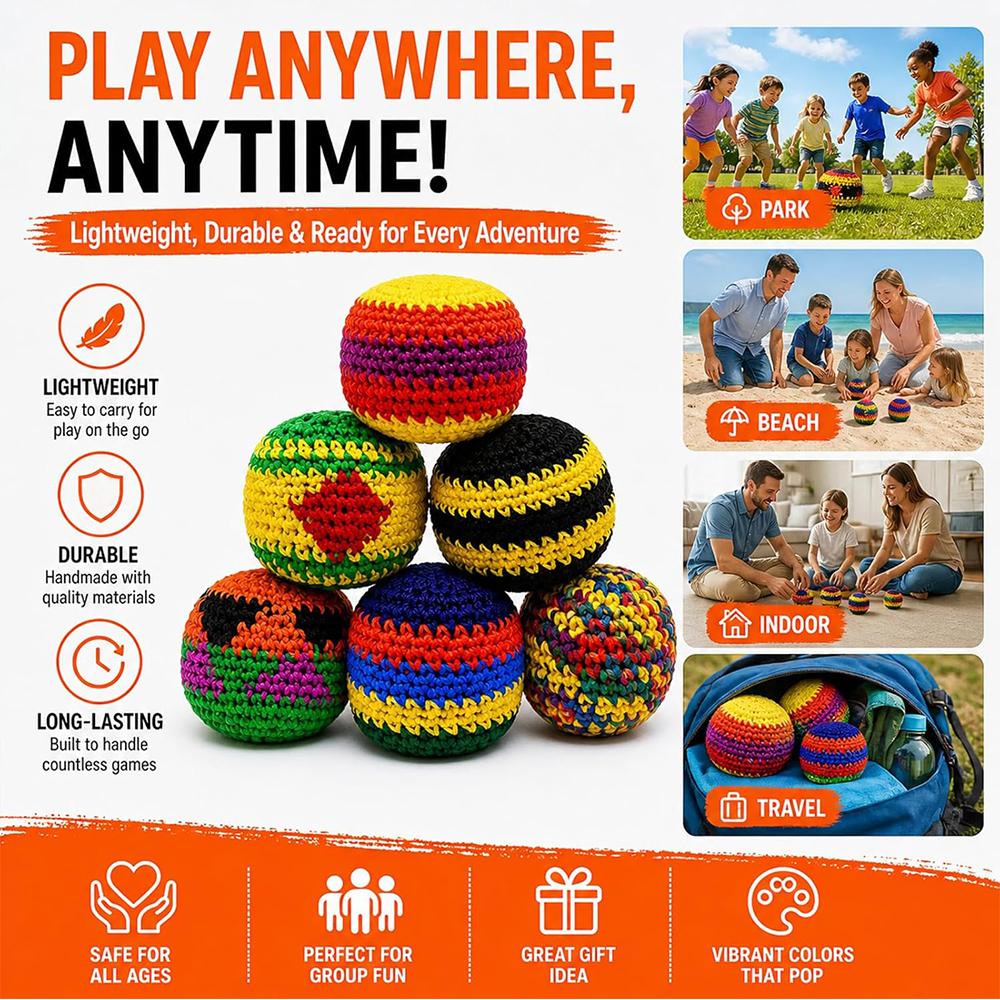Crochet Footbag Set 6pcs for Outdoor Games Parties Playground