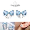 Fashion Woman Earring 925 Silver Sparkling Zircon Blue Bow Stud Earrings Fine Jewelry Lover Anniversary Valentine's Day Gift
