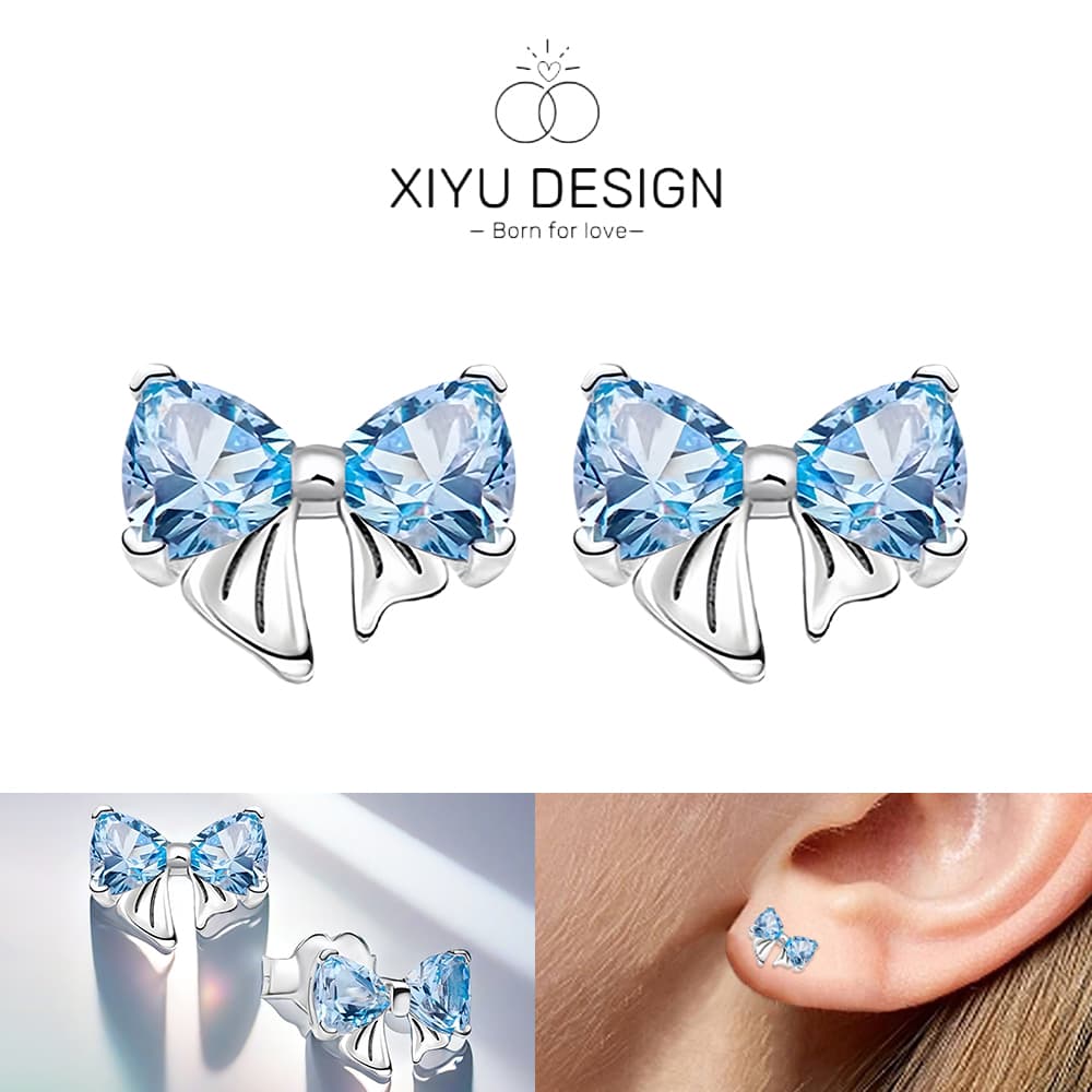 

Fashion Woman Earring 925 Silver Sparkling Zircon Blue bow Stud Earrings Fine Jewelry Lover Anniversary Valentine s Day Gift білий