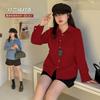 Large Size Women's Casual Lazy Lapel Shirt Winter New Red Year Front Shoulder Top 411992