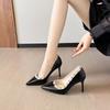 Fashion Pointed Toe Rivet Fashion Single Shoes 2025 New Light Mouth Sexy Patent Leather French Temperament Black Heels