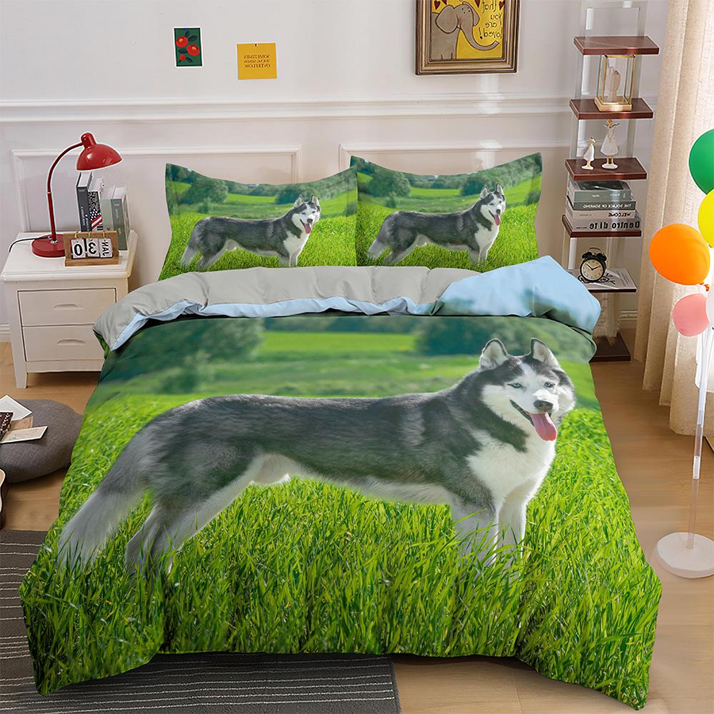 Comforter Husky Dog Bedding Set King Queen Size Funny Pet Puppy For Kids Boys Girls Cute Animal 2/3Pcs Polyester