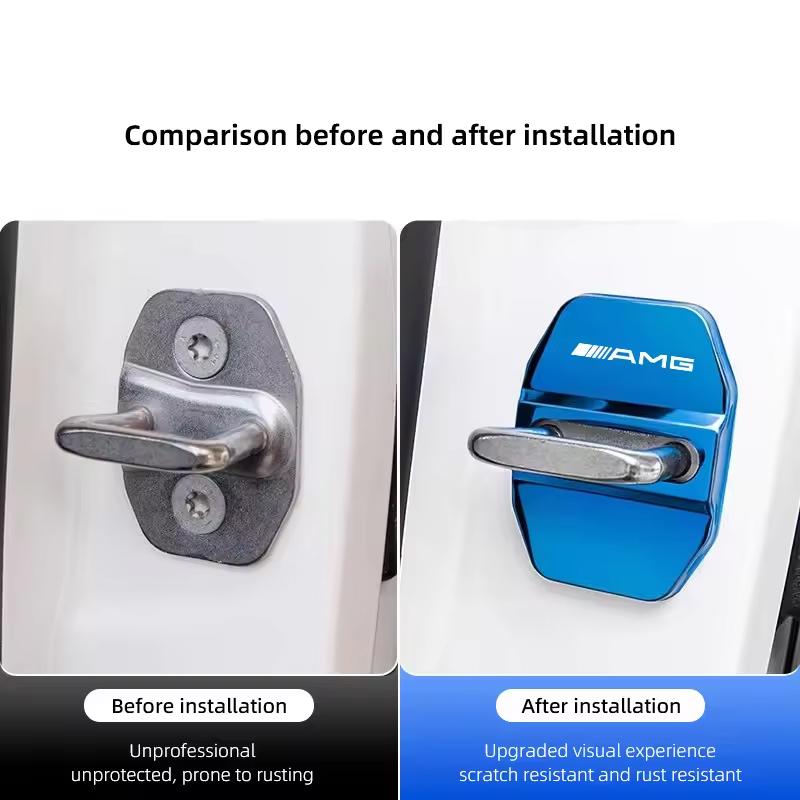 4Pcs Zinc Alloy  Car Door Lock Buckle Protection Cover Anti-Collision Shock Absorbing Cushion For Mercedes Benz AMG W205 W204 W2