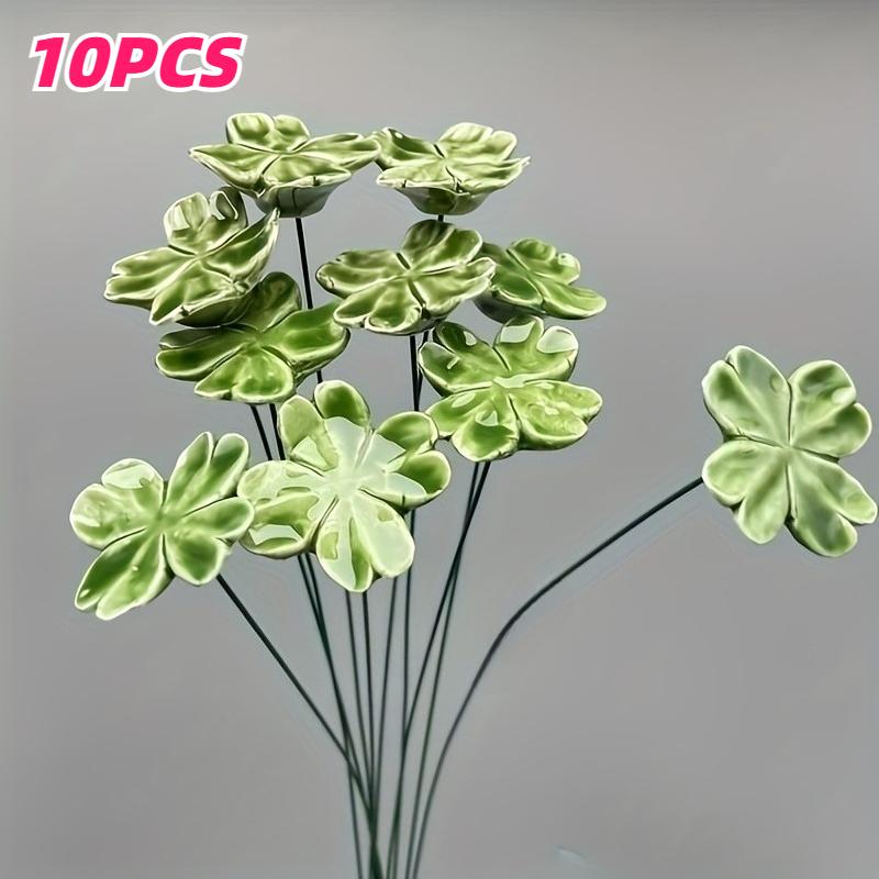 

10/20/40pcs Handcrafted Ceramic Four-Leaf Clover Good Luck Hope Faith Love Ceramic Flower Never Fade Eternal for Home Decoration