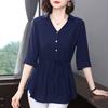 Chiffon Short-sleeved Shirt Women's Medium-sleeved Summer Medium and Long Belly-covering Waist Top Shirt
