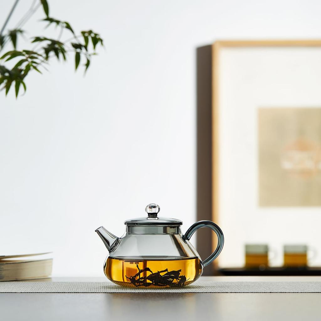 Pokaro Tee Mini-Teekanne, Hitzebeständiges Glas, Tintenfarben, 360 ml Fassungsvermögen, Für eine Person, Kann über offenem Feuer verwendet werden, Handgefertigt, Perfekt für Chinesisch