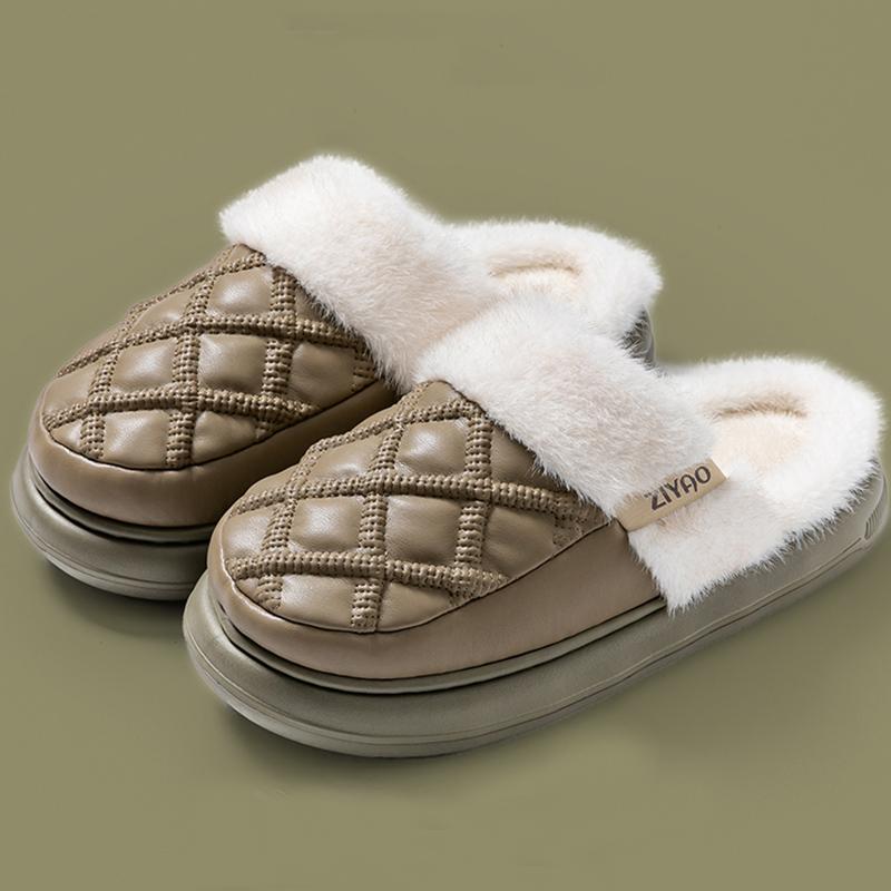 Fashion Indoor Waterproof Cotton Slippers for Women Thick Bottom Non Slip Home Plush Slides Woman Comfortable Fluffy Platform Slippers