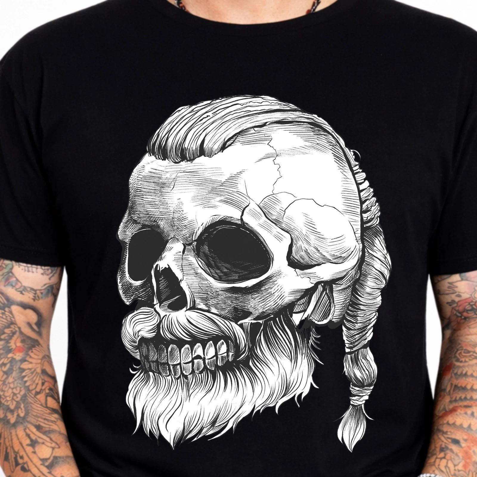 Viking Skull Beard Graphic Tee Norse Warrior Bearded Biker Gothic Shirt. 2XL