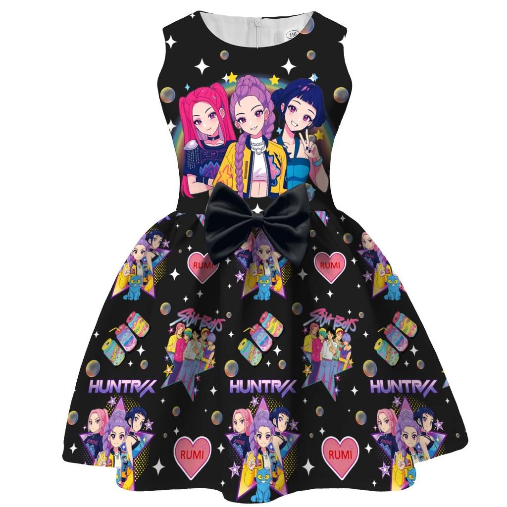 Kinder Mädchen Film POP Rumi Zoey Mira Print Ärmellos Schleife Lässig Party Prinzessin Kleid