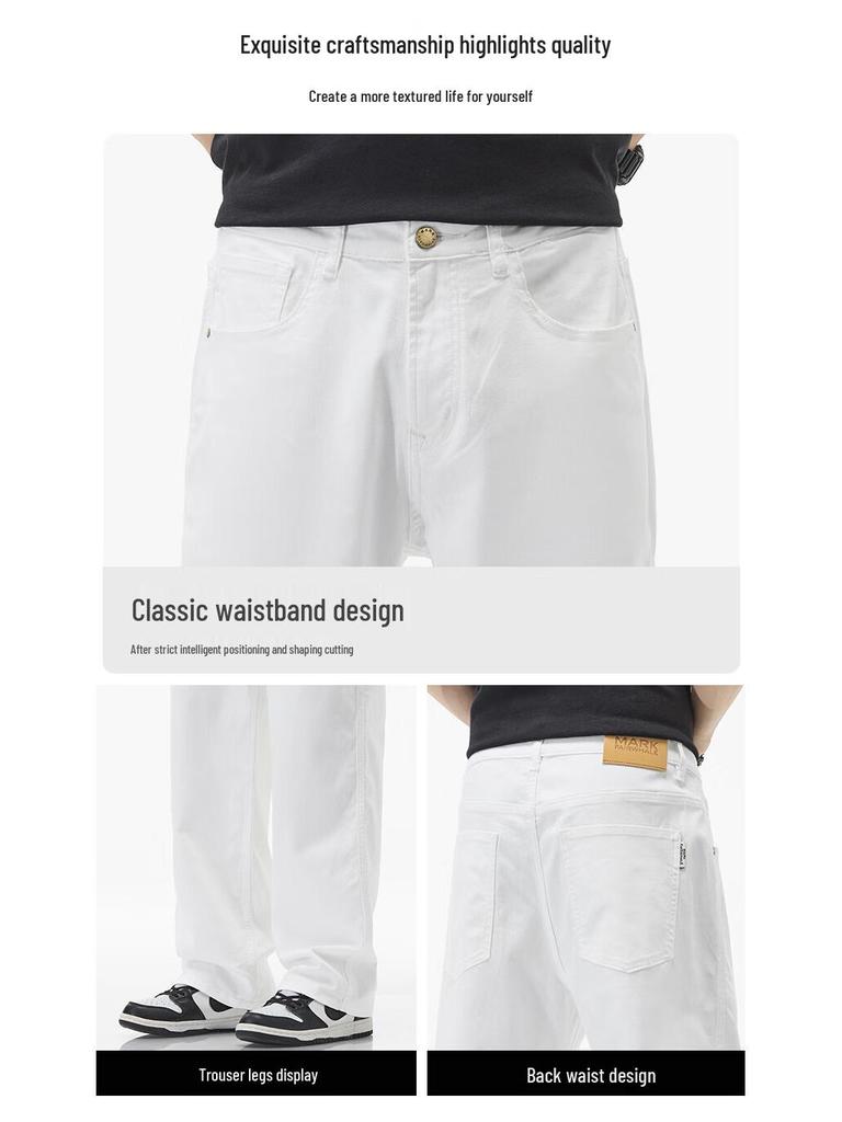 Mark Fairwhale Men's White Tencel Lyocell Straight-Leg Jeans