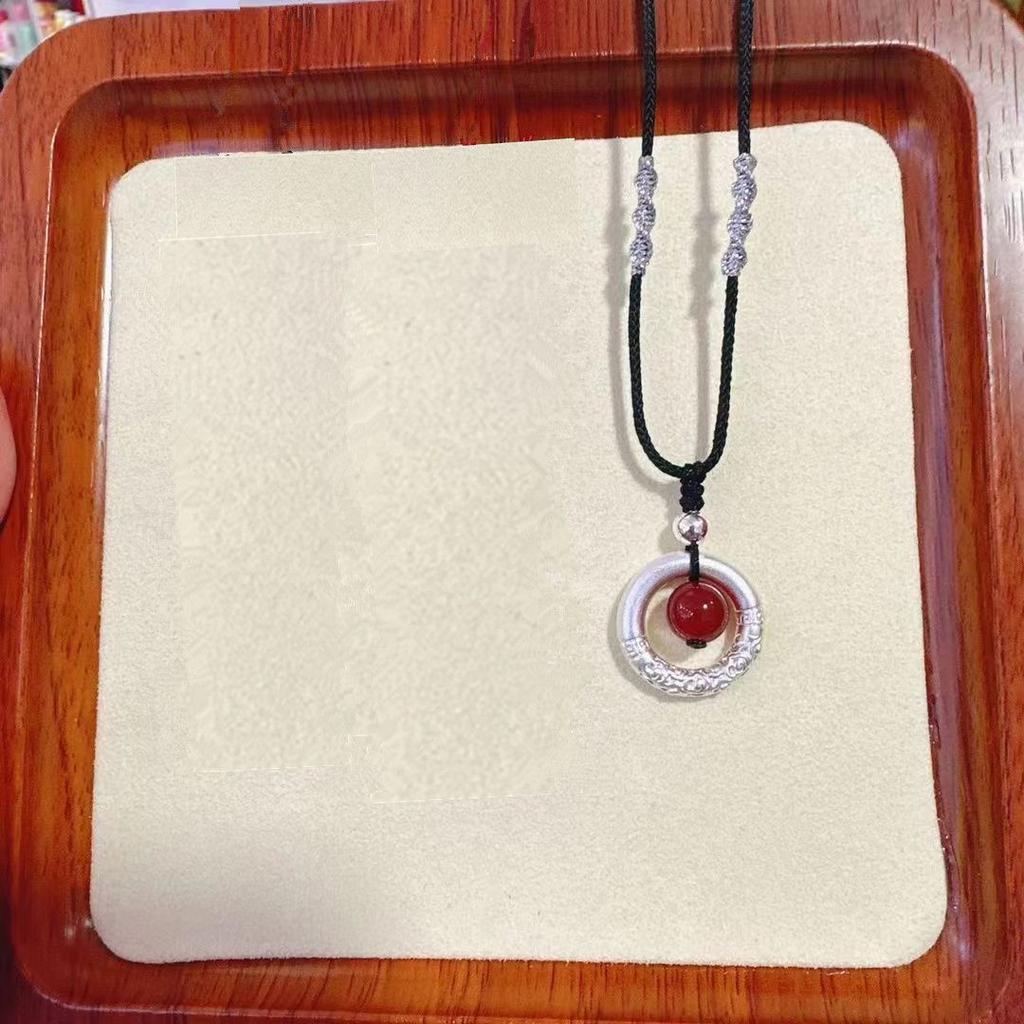 Acacia bean auspicious cloud DIY woven couple safety buckle bow transfer bead pendant simple double-layer necklace