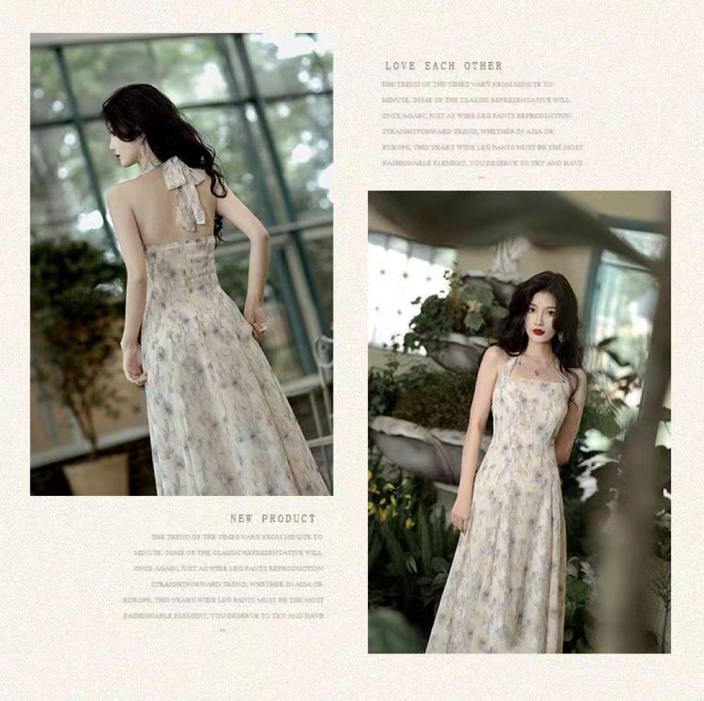 Spring/Summer 2026 Women's Floral Tie-Up Dress: Elegant, Sweet Niche Style, Two-Piece Skirt